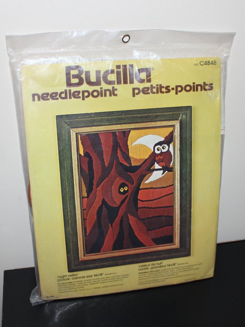 sealed❤️1977 Bucilla Needlepoint Kit NIGHT VISITOR 14x18" No.C4848 Owl Moon Tree